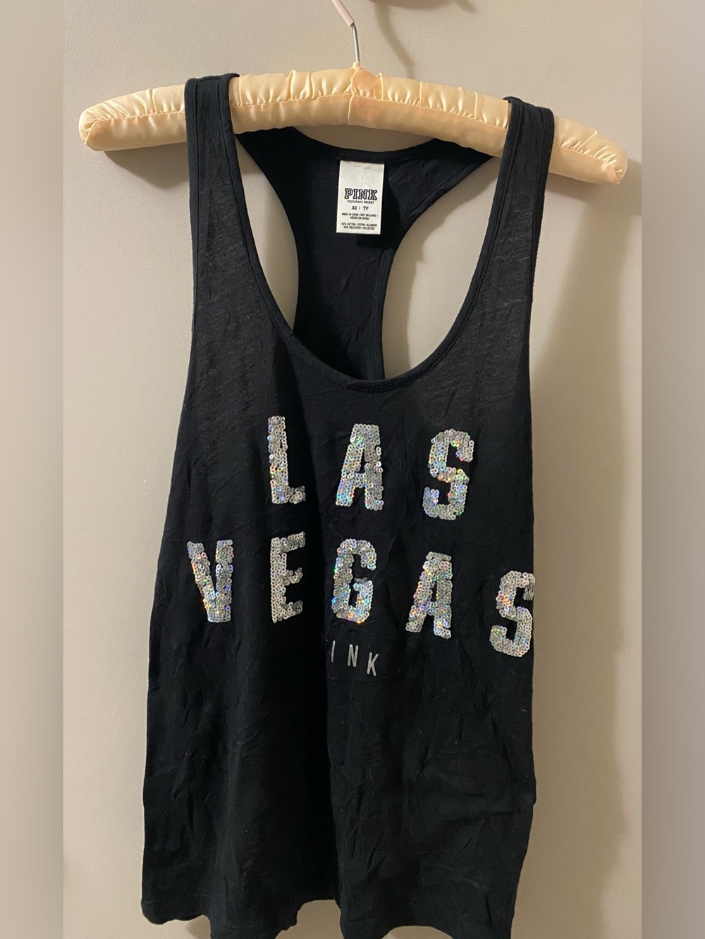 PINK Victoria's Secret Black Sequin "Las Vegas" Racerback Tank